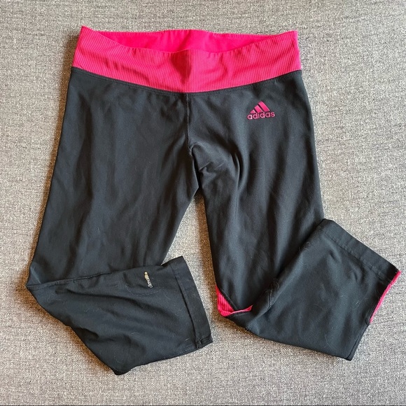 adidas Pants - ADIDAS Black Climalite Pink Mesh Crop Capri Leggings